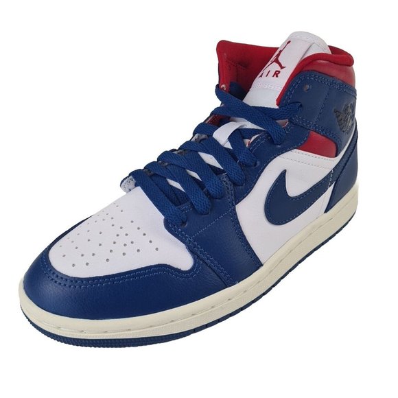Nike Air Jordan 1 Mid Blue Red Women's Basketball Sneakers - Picture 1 of 12